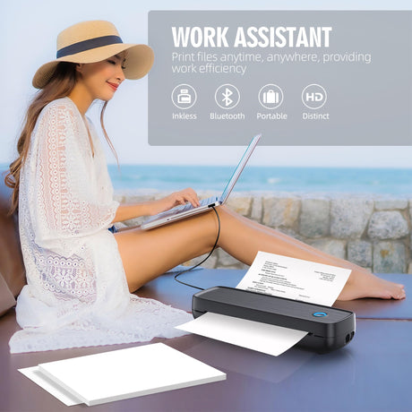 Portable Printer Wireless for Travel，Bluetooth Thermal Printer Support 8.5 X 11in US Letter &Legal, A4&A5 Thermal Paper, Inkless Printer Compatible with iOS, Android & Laptop for Office Car Home Aixiqee