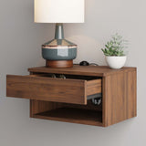 Nathan James Jackson Wall Mounted Floating Bedroom Nightstand with Storage Drawer and Modern Open Shelf Cubby, Dark Brown Walnut Nathan James