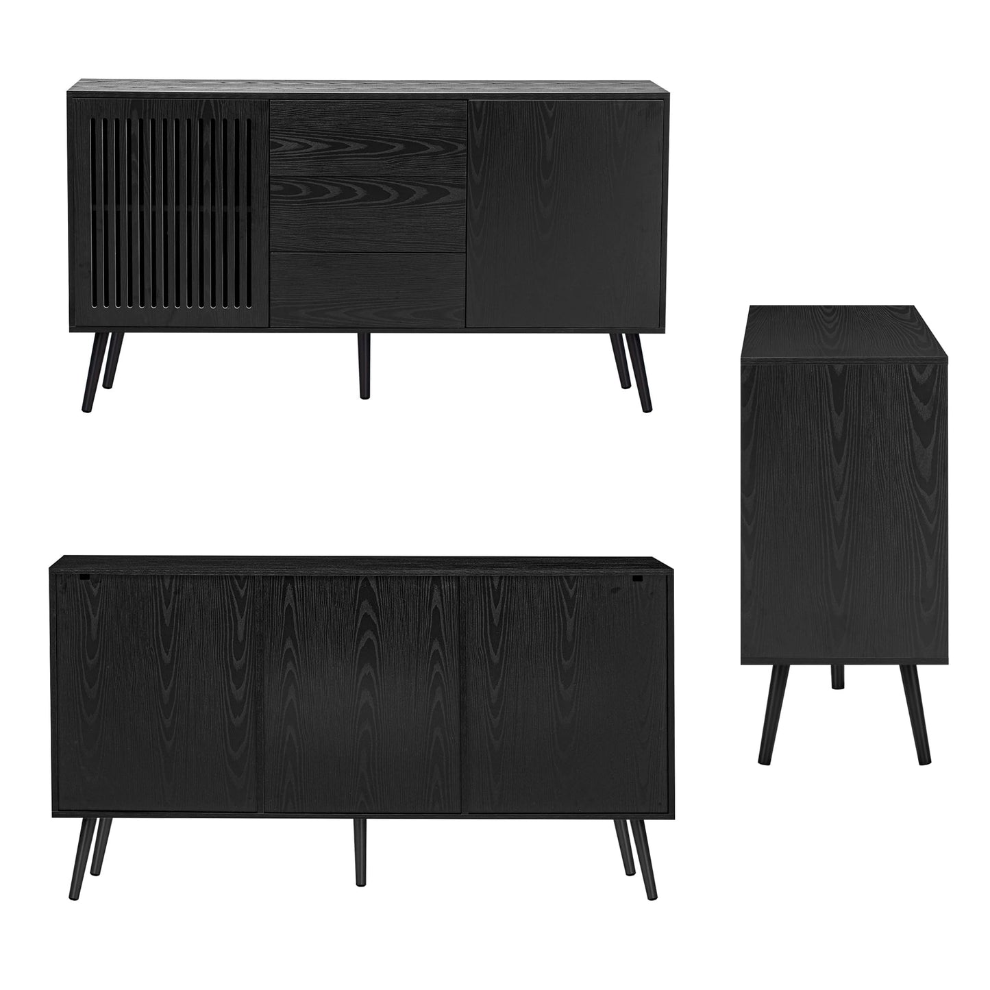 Amposei Modern Sideboard Buffet Cabinet 58.2-Inch Wooden Credenza TV Stand Console Storage Cabinet with Drawers & Adjustable Shelves for Living Dining Room, Black - WoodArtSupply