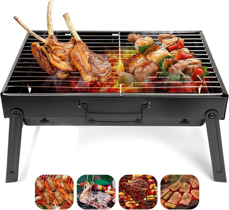 Folding Portable Barbecue Charcoal Grill, Barbecue Desk Tabletop Outdoor Stainless Steel Smoker BBQ for Outdoor Cooking Camping Picnics Beach (M1) AGM