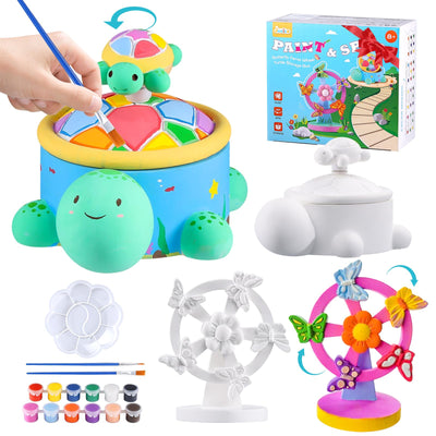 JMMICO Ceramic Painting Kit for Kids, Turtle Storage & Butterfly Pinwheel, Stepping Stones Craft, Crafts Kit for Kids Ages 8+ | Creative Indoor Garden Outdoor Summer Craft Gift for Boys Girls