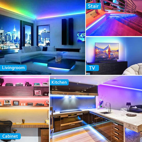 SIXDEFLY 10 PCS RGB Under Cabinet Lighting Kit, App and Remote Control Led Strip Lights, Music Sync Color Changing Led Lights with ETL Listed Power Adapter, for Cabinet, Counter, Shelf, 16.4ft SIXDEFLY
