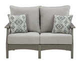 Signature Design by Ashley Outdoor Visola Patio HDPE Loveseat with Nuvella Throw Pillows, Gray Signature Design by Ashley