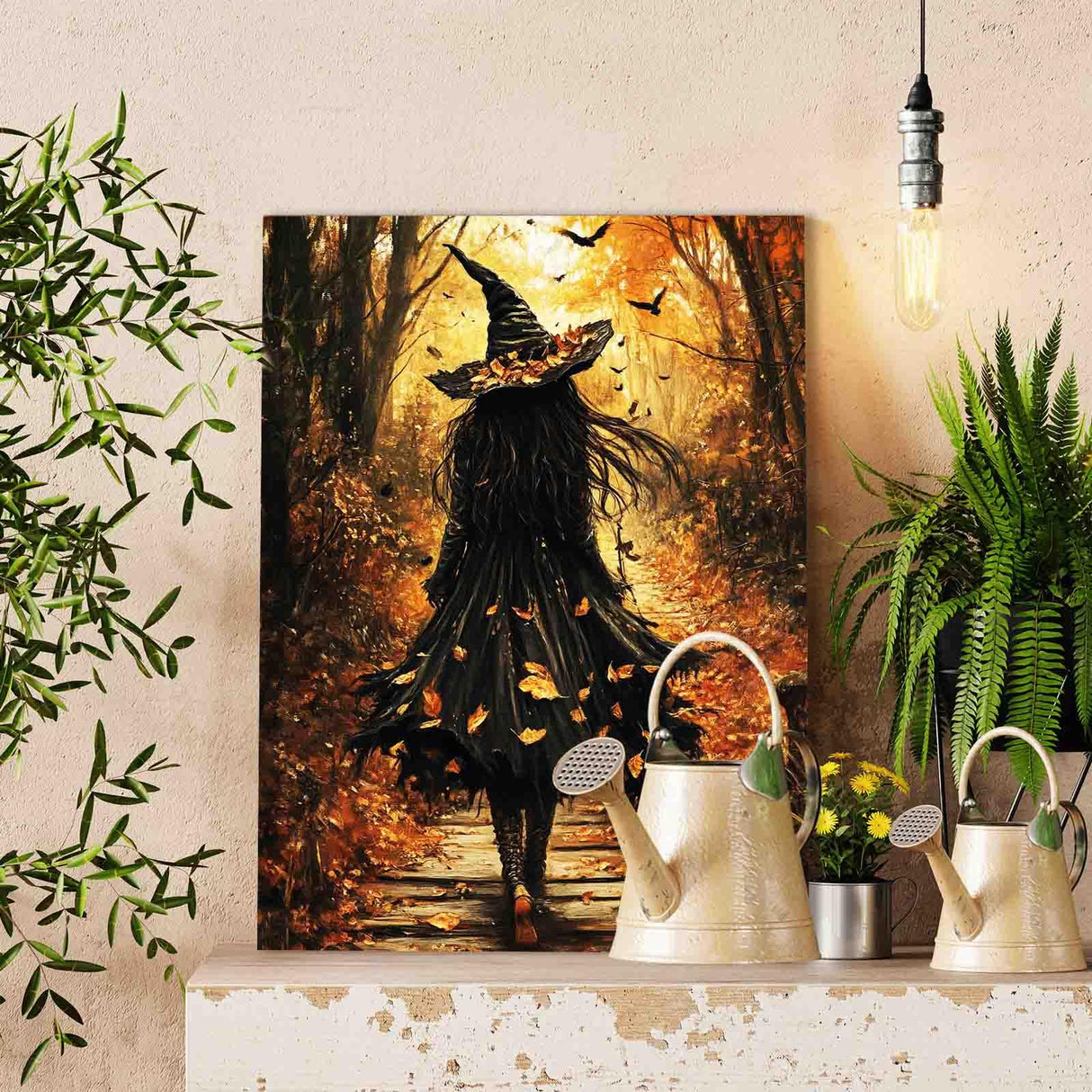 Halloween Dress Witch DIY Paint by Numbers for Adults Halloween Pictures Fall Forest Paint by Number Kit on Canvas for Beginners Paintwork Crafts Home Wall Decor Gifts 16"x20"(Frameless Aihonmin