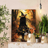 Halloween Dress Witch DIY Paint by Numbers for Adults Halloween Pictures Fall Forest Paint by Number Kit on Canvas for Beginners Paintwork Crafts Home Wall Decor Gifts 16"x20"(Frameless Aihonmin