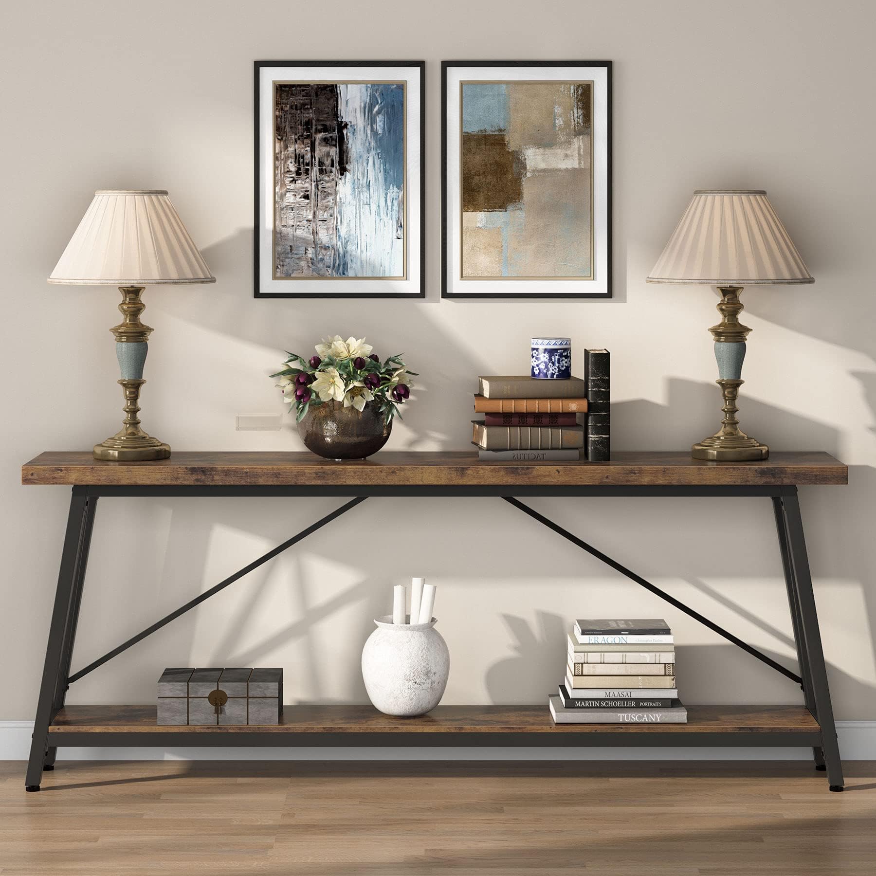 Tribesigns 70.9 Inches Extra Long Sofa Table Behind Couch, Industrial Entry Console Table for Hallway, Entryway & Living Room, Dark Brown - WoodArtSupply