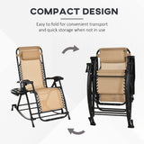 Outsunny Outdoor Rocking Chairs, Foldable Reclining Zero Gravity Lounge Rocker with Pillow, Cup & Phone Holder, Combo Design with Folding Legs, Beige Outsunny