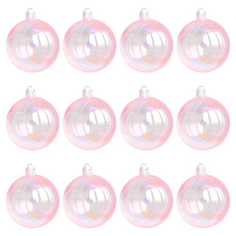 Tindobewan 12 Pcs Mini Christmas Iridescent Ornaments Balls Plastic Iridescent Ornaments Decorative Hanging Ornaments for Xmas Tree Wedding Valentine's Day Party Decorations (Pink, 1.18 Inch) Tindobewan