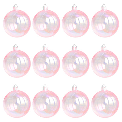 Tindobewan 12 Pcs Mini Christmas Iridescent Ornaments Balls Plastic Iridescent Ornaments Decorative Hanging Ornaments for Xmas Tree Wedding Valentine's Day Party Decorations (Pink, 1.18 Inch)