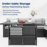 Wisteria Lane Outdoor Patio Furniture Set, 7 Piece Wicker Rattan Outdoor Dining Set with Dining Table and Ottomans, Patio Table and Chairs Set, Outdoor Sectional, Grey Wisteria Lane