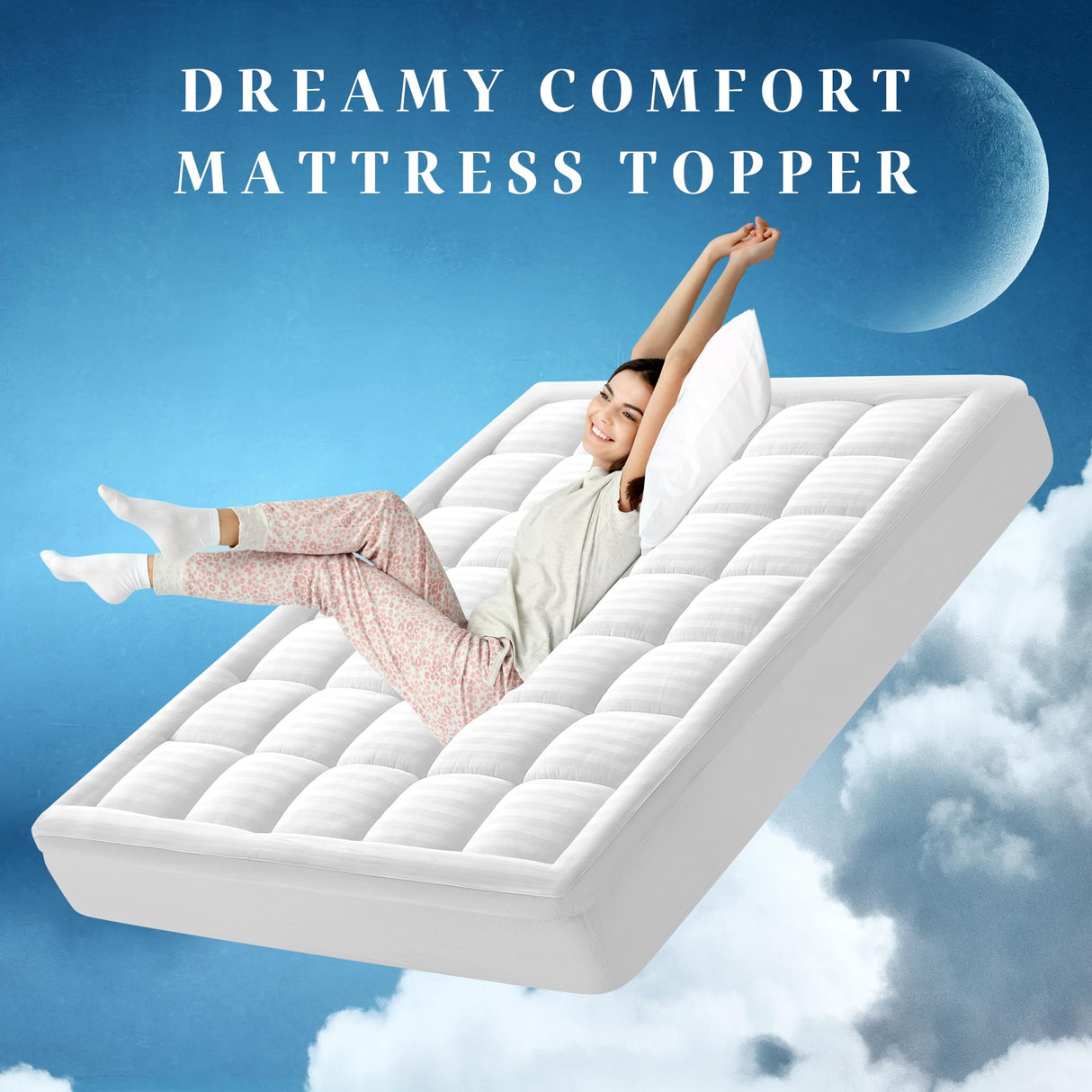 Full Size Thick Mattress Pad with 100% Cotton Cover - Naturally Skin-Friendly and Breathable, Unique Deep Pocket Design Up to 22" (54 x 75 Inches, White) Soft and lofty