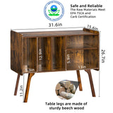 Lerliuo Record Player Stand with 4 Cabinet Holds Up to 220 Albums, Large Turntable Stand with Beech Wood Legs, Mid-Century Record Player Table,Brown Vinyl Holder Storage Shelf for Bedroom Living Room Lerliuo