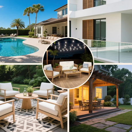 4-Piece Patio Furniture Set: Outdoor Acacia Wood Patio Furniture Set with Loveseat, Sectional Sofa & Coffee Table with Premium Cushions, Durable Conversation Set for Backyard, Garden (4, brown) Usiseem