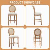 Kiztir French Country Bar Stools Set of 2 Farmhouse Rattan Counter Height Bar Stools with Round Back Upholstered Mid Century Barstools for Kitchen Island, Bar Kiztir