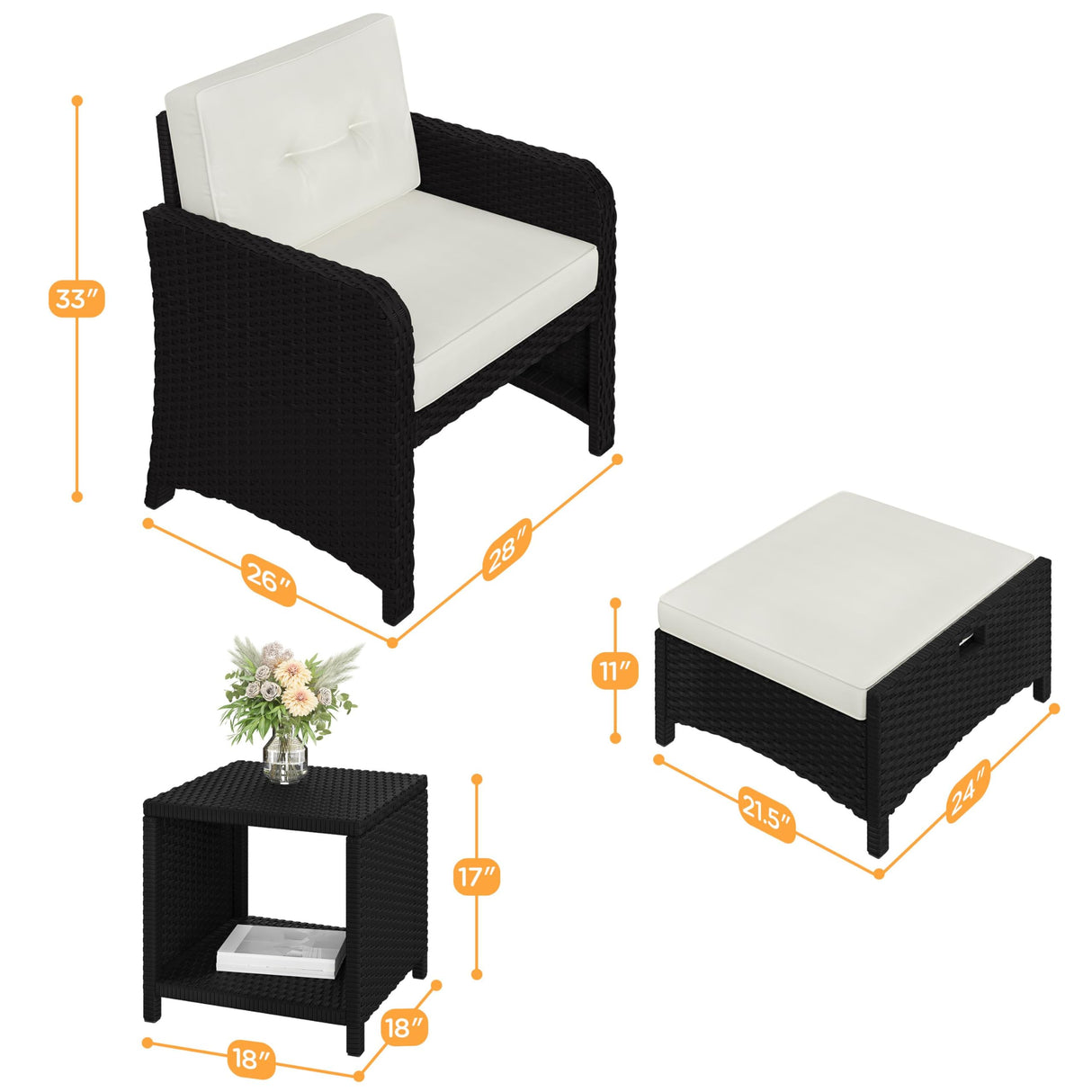 Yaheetech 5 Piece Patio Conversation Set with Ottomans, PE Wicker Balcony Furniture, Rattan Lounge Sofa with Cushions & Pillows, 2 Chairs & Side Table for Backyard, Porch, Garden, Black/Beige Yaheetech