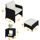 Yaheetech 5 Piece Patio Conversation Set with Ottomans, PE Wicker Balcony Furniture, Rattan Lounge Sofa with Cushions & Pillows, 2 Chairs & Side Table for Backyard, Porch, Garden, Black/Beige Yaheetech