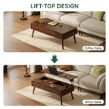 Lift Top Coffee Table, 100% Solid Oak Wood Walnut Coffee Table with Drawers and Hidden Compartments, Rectangular Coffee Tables with Storage for Living Room Home Decor (39.37" L x 21.65" W x 25.59" H) Wayshome