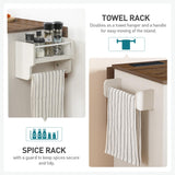 RALGEND Kitchen Island with Storage, Kitchen Cart with Charging Station, Rolling Kitchen Island Table with Drop-Leaf, 3 Drawers, Barn Doors, Towel Rack and Spice Rack, White and Walnut RALGEND