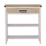 RUSTOWN Farmhouse Console Table with Drawer, 3-Tier Rustic Entryway Table with Open Storage Shelves and Handmade Metal Handle, Narrow Foyer Sofa Table for Living Room, Entryway, Hallway (Washed White) RUSTOWN