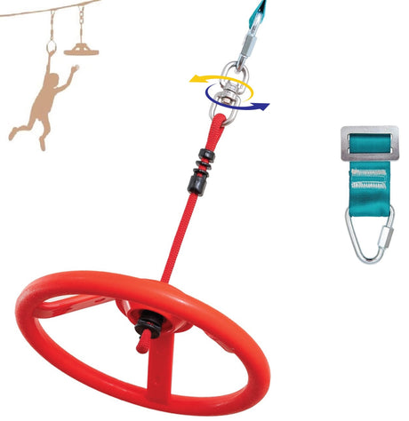 Ninja Kids Hanging Obstacle Course with Swivel Slackline Spinner Wheel Red coreus