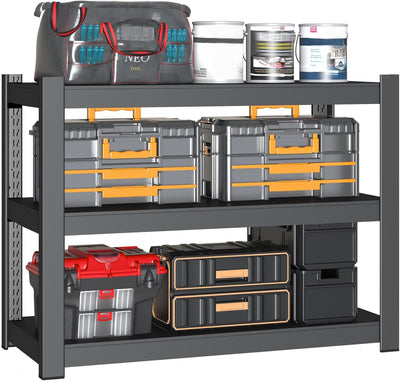 BESFUR 3-Tier Metal Shelving Unit, Adjustable Garage Shelves, Heavy Duty Garage Storage Shelving Unit for Warehouse Pantry Closet Kitchen, 15.8"*35.5"*35.5", Black