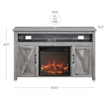BELLEZE Modern 48" Barn Door Wood TV Stand with 18" Electric Fireplace Heater & Media Entertainment Center Console Table for TV up to 50" with Two Open Shelves and Cabinets - Corin (Grey Wash) BELLEZE