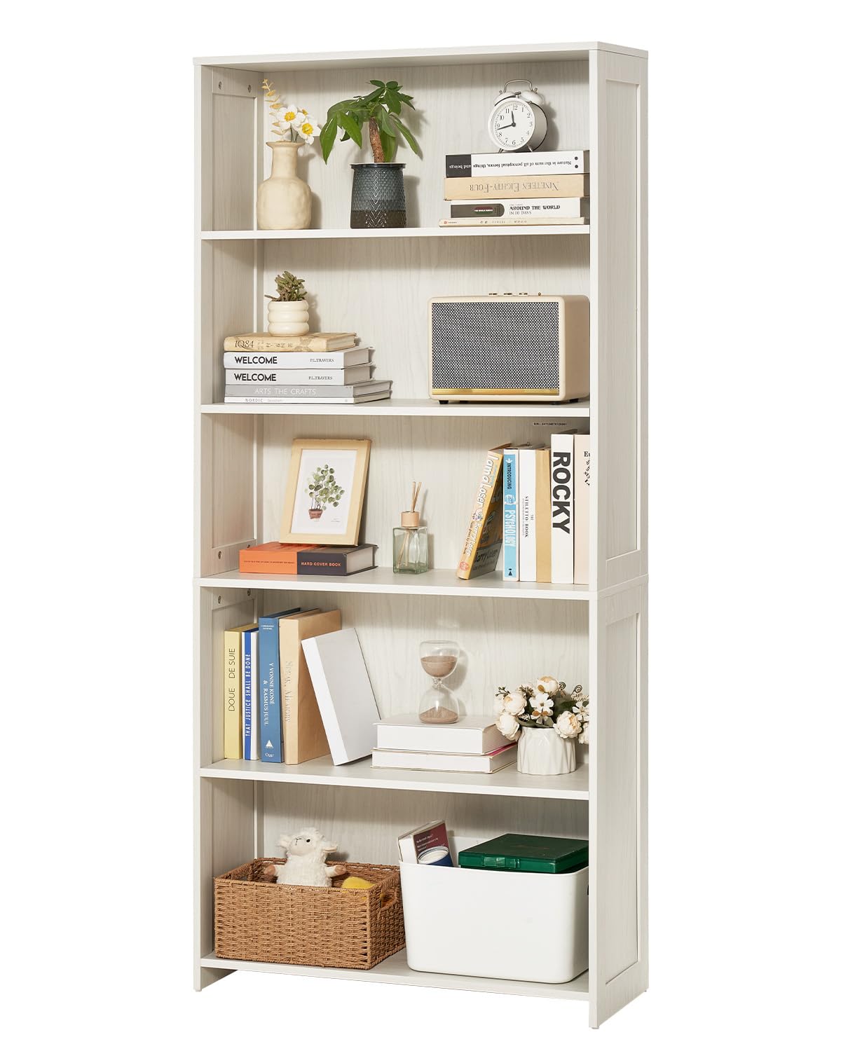 VEVOR 5 Tiers Wide Bookshelf, 68 in Wooden Open Bookcase with Display Storage Organizer Shelf, Freestanding Tall Display Floor Bookcase Bookshelf for Library, Bedroom, Living Room, Office, White VEVOR