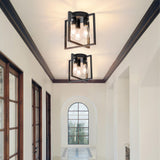 LEIP 3-Light Ceiling Light Fixture, Semi-Flush Mount Light with Contemporary Geometric Metal Cage, Farmhouse Industrial Lighting for Kitchen Living Room Bedroom Hallway Foyer, E26 Black LEIP