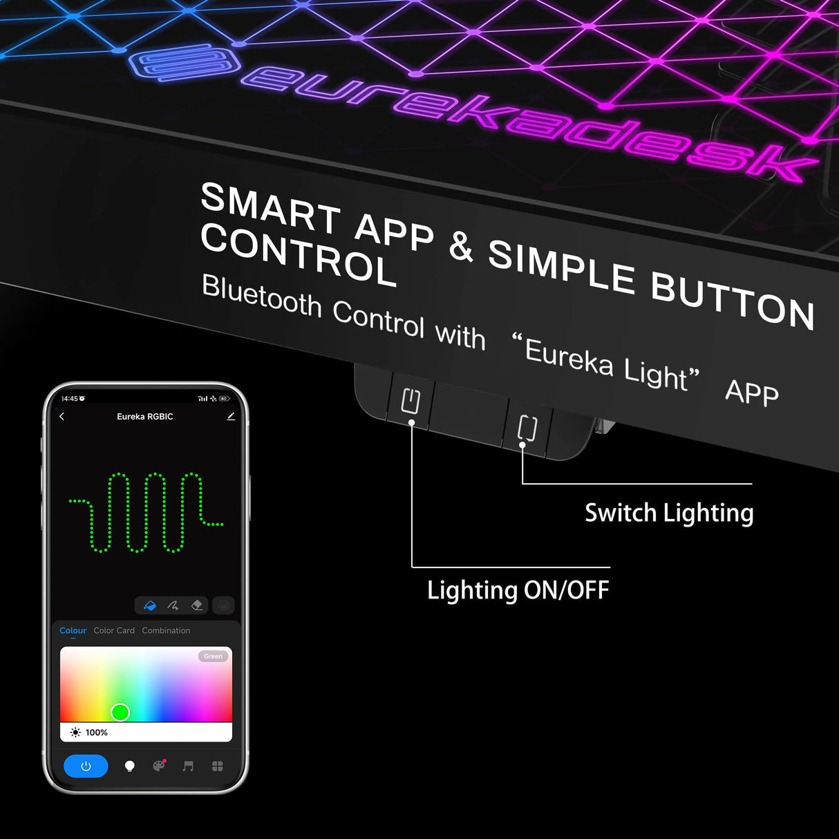 EUREKA ERGONOMIC RGB LED Gaming Desk, Music Sync Lights Up Tempered Glass Desktop, 43" GTG I43 Home Office Computer Table W Controller Rack 4 USB Charging Ports, APP Control EUREKA ERGONOMIC