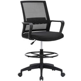 Drafting Chair Tall Office Chair Adjustable Height with Lumbar Support Arms Footrest Mid Back Desk Chair Swivel Rolling Mesh Computer Chair for Adults Standing Desk Drafting Stool(Black) BestOffice