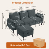 Enobala 79" Convertible Sectional Sofa, Modern L Shaped 3 Seat Couch with Reversible Ottoman for Living Room (#Dark Grey) Enobala