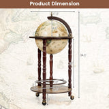LDAILY Globe Bar, 17.5’’ Wood Antique Wine Bar Stand with Wheels, Bottom Shelf & Old World Map, 16 Century Italian Replica Globe Bar Liquor Cabinet, Large Capacity Bar Cart for Home, Restaurant, Party LDAILY