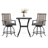 MFSTUDIO 3-Piece Outdoor Bar Set with 2 Swivel Wicker Rattan Cushion Chairs and 1 Metal Table, Perfect Patio Counter Height Table and Chairs MFSTUDIO