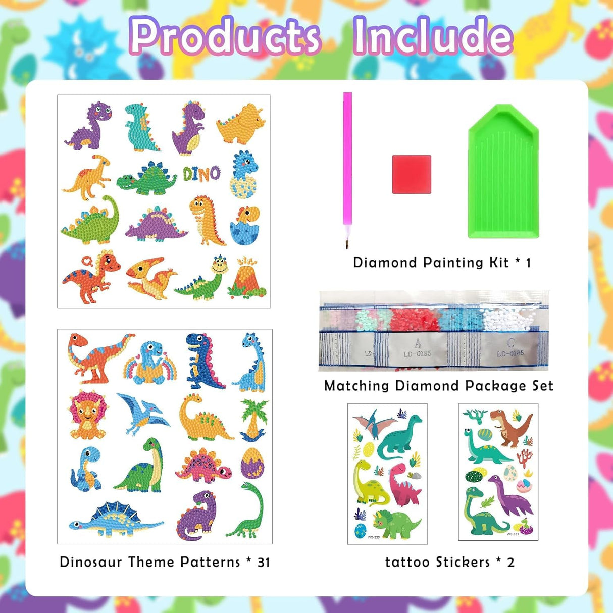 Viicoor 31PCS Dinosaurs Diamond Painting Sticker Kit, DIY Creative Diamond Art Sticker Craft by Numbers Kits Viicoor
