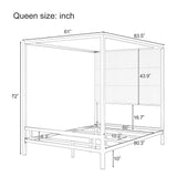 Queen Modern Canopy Bed Frame - Metal 4-Poster with Tall Linen Upholstered Headboard, Box Spring Required (Gold,Tan, Queen) BEDGJH