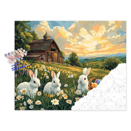 Bunny Paint by Numbers for Adults, Easter Paint by Number, Easter Eggs Wall Art, Rabbit Poster, Christian Acrylic Painting, Spring Farm Rustic Landscape Home Wall Decor(16x20inch) zouewit