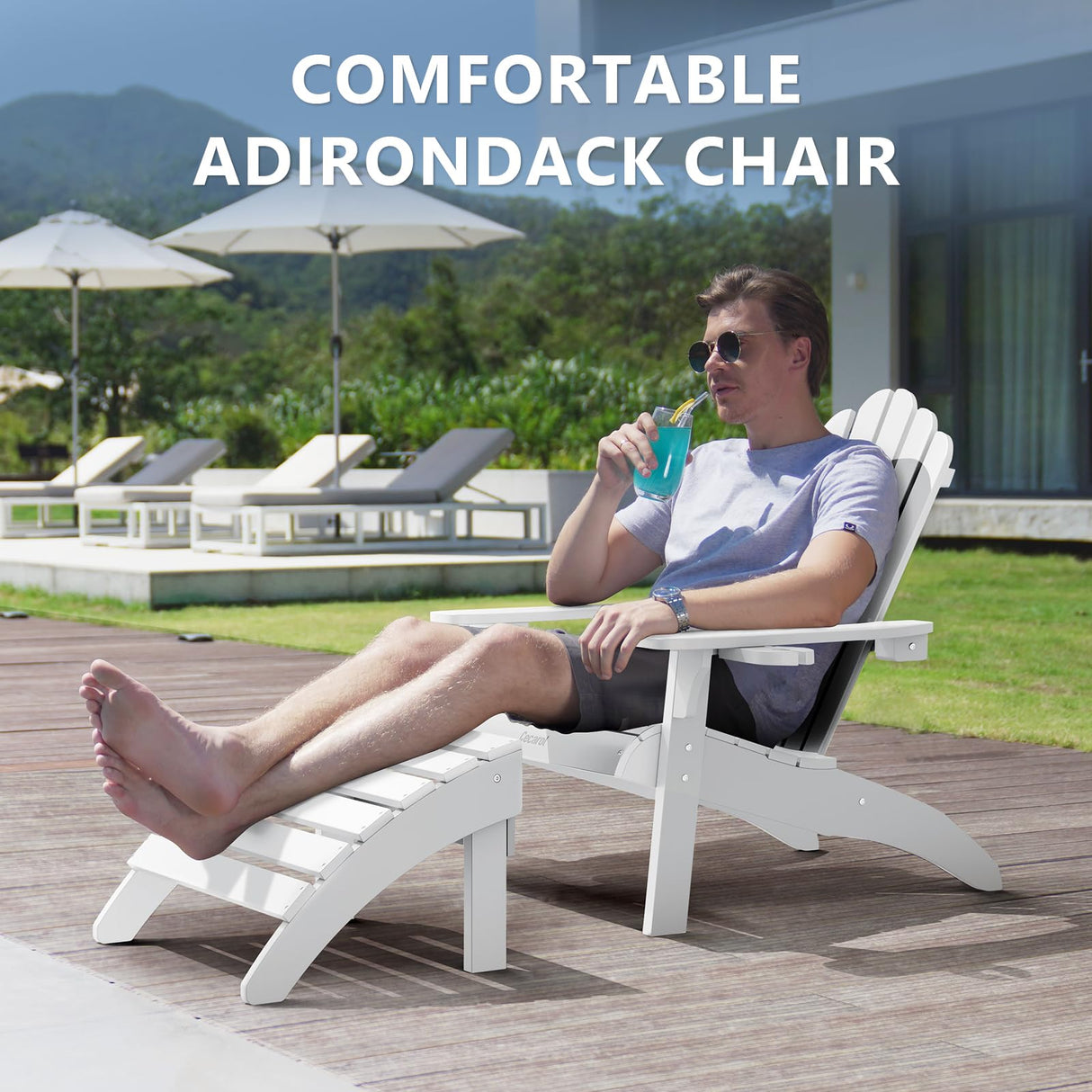 Cecarol Normal Size Adirondack Chair Plastic, Outdoor Fire Pit Chair with Cup Holder, Adirondack Patio Chair Weather Resistant for Outside, Porch, Lawn, Garden- AC01S, White Cecarol