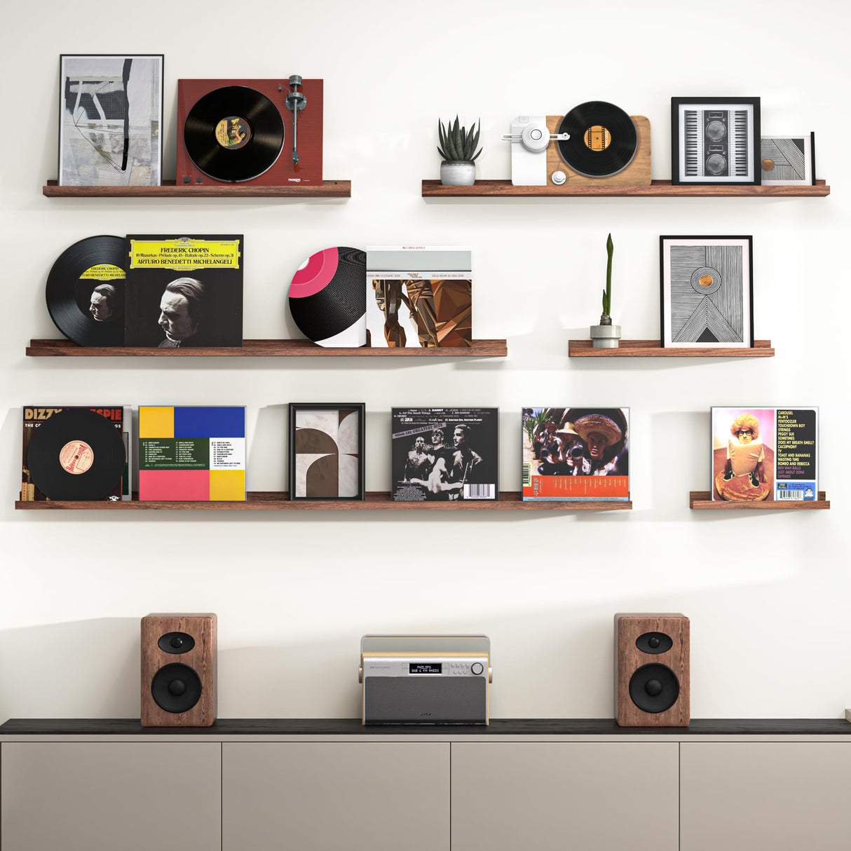 Heimlove Picture Ledge Shelf, Floating Shelves Set of 2, 36 Inches Picture Shelf for Wall with Ledge, Kids Bookshelf Wall Mounted for Living Room Bedroom Decor Books Photo Frames - Walnut Heimlove