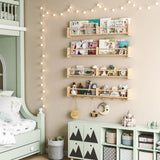 ECOOCE 34Inch Nursery Bookshelves,Set of 4,Wall Floating Shelf Kids Coat Rack with 6Hooks,Hanging Book Shelf for Baby Nursery Room Décor， Patent Number: 29958098(Burlywood, 34) ECOOCE