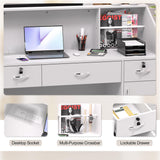 AHB Reception Desk with Counter, Modern Front Table Equipped Lockers & Storage Shelves, 48-inch Checkout Counter with DIY Stripe for Lobbies, Salons, Retail, Home Offices, Reception Room AHB