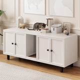 ONBRILL 59 Inches Cat Litter Box Enclosure for 2 Cats, Hidden Litter Boxes Furniture with Cat Scratch Pad, Large Indoor Pet House with Double Room, Wooden TV Stand Side Table, Off White ONBRILL