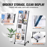 VEVOR Brochure Display Rack, 6-Tier Magazine Literature Display Stand, Floor Standing Magazine Rack Newspaper Catalog Holders, Movable with 4 Wheels (2 Lockable) for Shop Exhibitions Office, 6 Pockets VEVOR