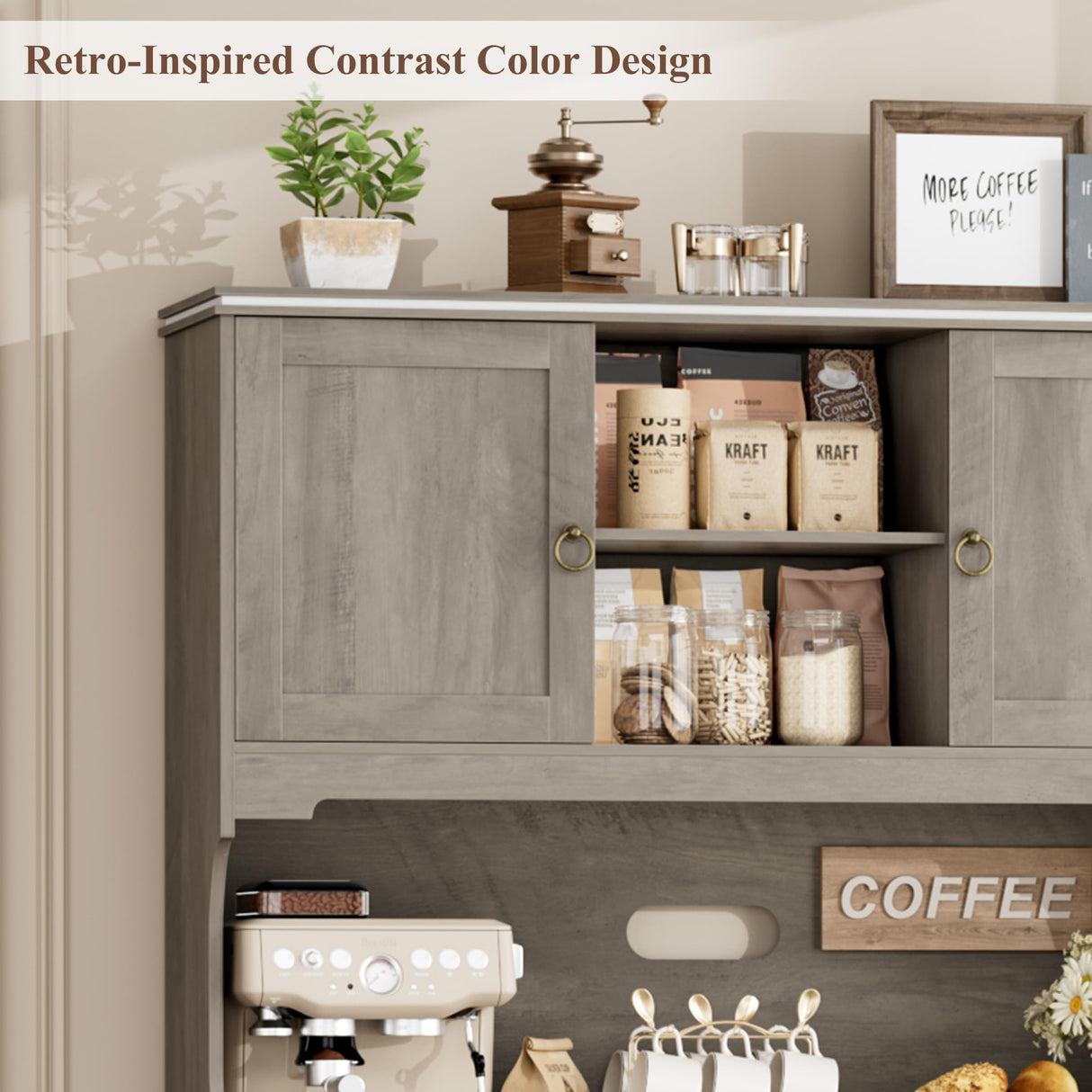 HOSTACK 71" Tall Pantry Cabinet with Power Outlets, Kitchen Pantry Storage Cabinet with Microwave Stand, Farmhouse Kitchen Hutch with Drawers, Food Pantry Large Cupboard for Dining Room, Ash Grey HOSTACK