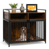 Houseables Dog Crate Furniture, Dog Kennel Indoor, Medium Dog Crate, Dog Kennel Furniture, 41 Inch, Metal, Rustic Brown Wood, Dog Crate Table, Wooden Dog Crate Furniture, Furniture Crate for S-M Dogs Houseables