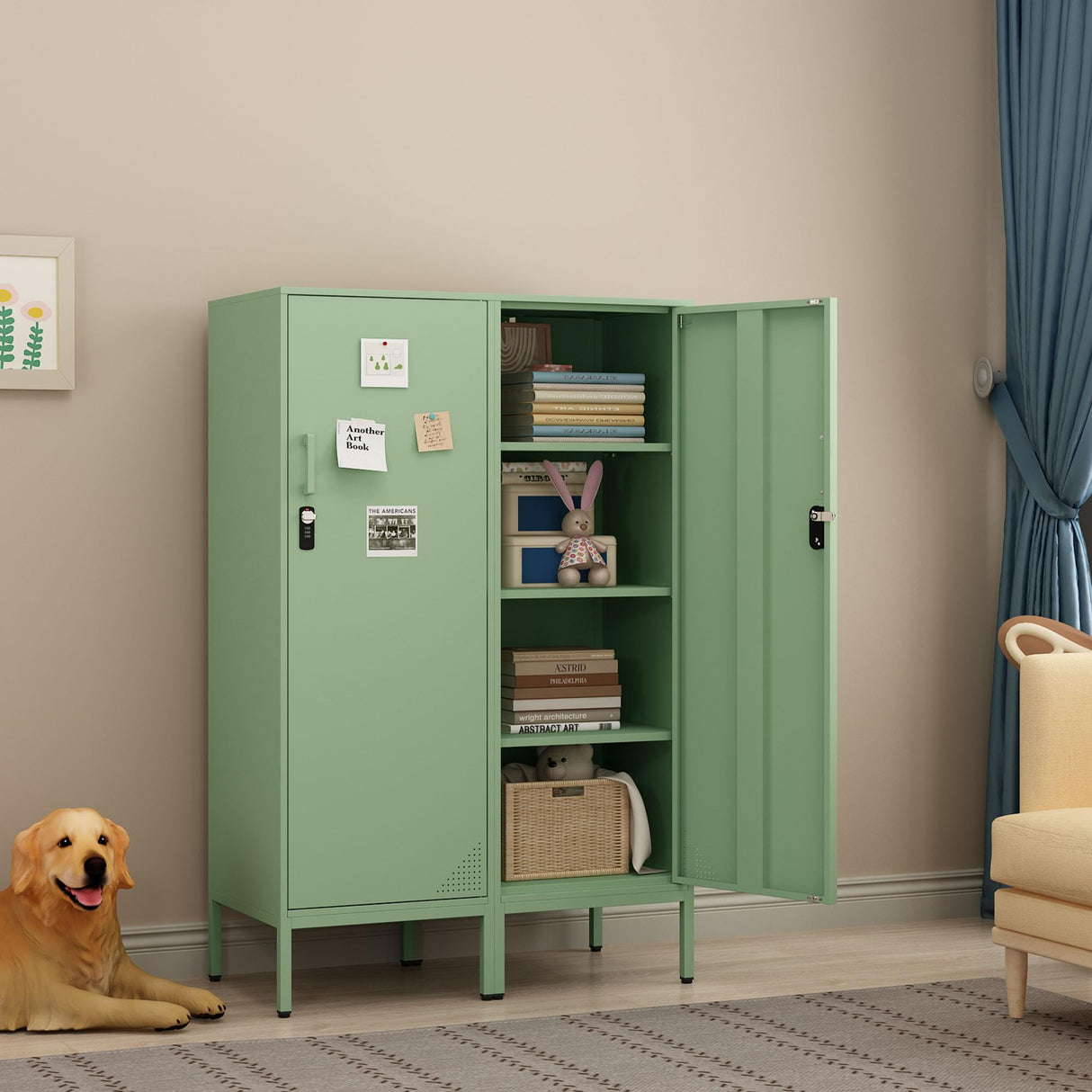 Steehoom Metal Locker Storage Cabinet Lockable 4 Tier File Cabinet Steel Bathroom Cabinet Changing Room Locker for Home, Office, School, Gym, Garage (Green, H49.21) Steehoom