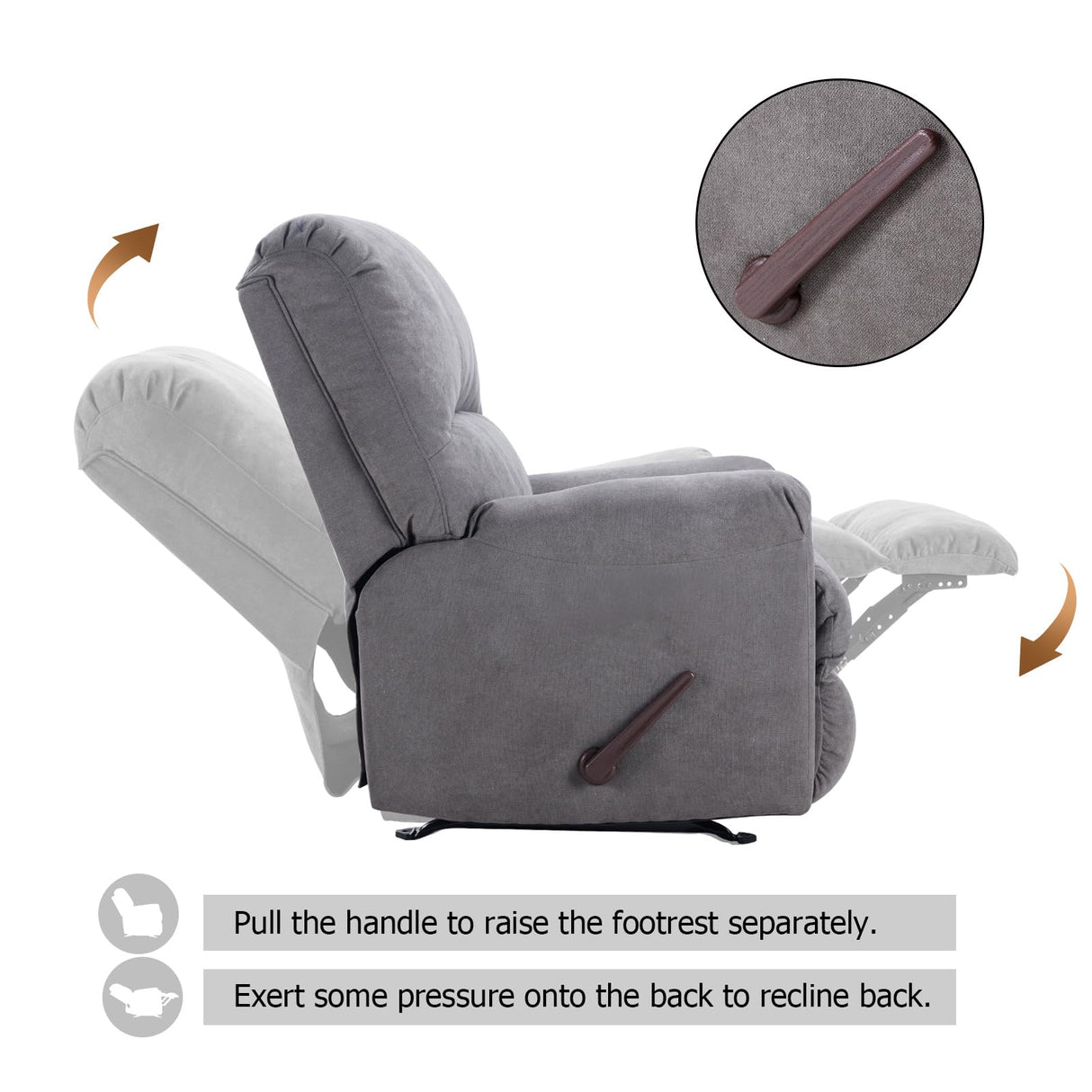 CANMOV Rocker Recliner Chair for Adults,Manual Recliner Chair with Overstuffed Backrest and Armrests, Soft Fabric Manual Rocking Reclining Sofa for Living Room,Grey CANMOV