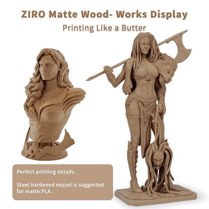 ZIRO Matte PLA Filament 1.75mm,1KG 3D Printer Filament,High Toughness PLA,Dimensional Accuracy +/- 0.03mm,Matte PLA Wood