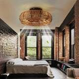 Letmarey 20" Caged Ceiling Fans with Lights and Remote, Boho Flush Mount Ceiling Fan with Light, Low Profile Chandelier 6 Speed Bladeless Reversible Ceiling Fan w/ 4 Bulbs. for Living Room Bedroom. Letmarey