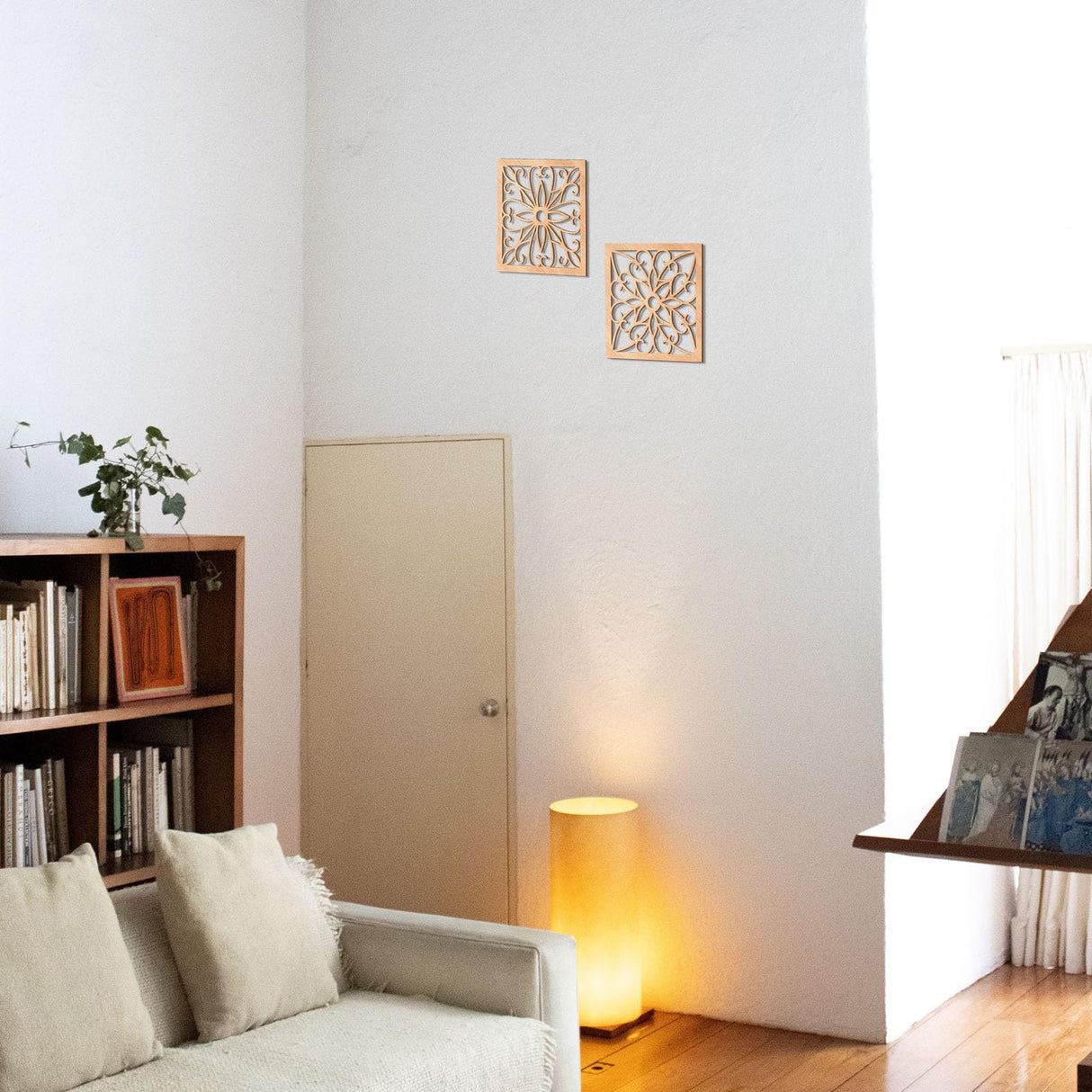 KOYILTD 4 Pieces Thicken Rustic Wall Decor,Flower Carved Wall Art,Wooden Hollow Carved Design (Square, 8.2in) KOYILTD