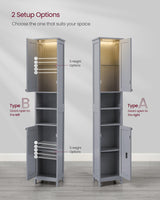 VASAGLE Tall Bathroom Cabinet with Lights, Slim Bathroom Storage Cabinet, Freestanding Narrow Cabinet with Adjustable Shelves, for Small Spaces, Modern, 11.8 Inches Wide, Dove Gray UBBC566G02 VASAGLE